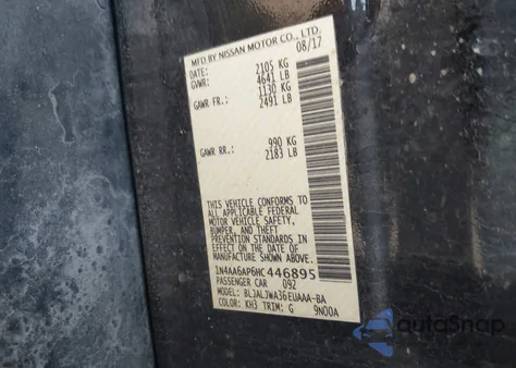 2017 Nissan Maxima 3.5 Sv z USA, uszkodzony, nr VIN 1N4AA6AP6HC446895